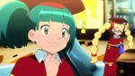  2girls animated animated_gif blonde_hair farfetch&#039;d farfetch'd glasses green_hair multiple_girls pokemon pokemon_(anime) 