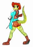  anthro clothed clothing gun ranged_weapon roy-land scalie solo traditional_media_(artwork) weapon 