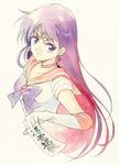  agahari bishoujo_senshi_sailor_moon choker circlet earrings elbow_gloves gloves highres hino_rei jewelry long_hair paper purple_eyes purple_hair red_sailor_collar ribbon sailor_collar sailor_mars sailor_senshi_uniform smile solo star star_earrings traditional_media upper_body watercolor_(medium) white_gloves 