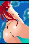  1girl artist_request ass beach bikini breasts erza_scarlet fairy_tail female large_breasts long_hair looking_back outdoors ponytail pussy red_hair sharknex solo swimsuit water wet 
