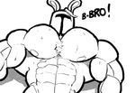  abs armor biceps big_muscles clothed clothing half-dressed helmet lagomorph male mammal monochrome muscular nipples pecs rabbit rg01 ripped-saurian solo text topless 