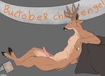  antlers backlash91 banner cervine condom deer digital_media_(artwork) english_text erection hooves horn leaning_on_elbow looking_at_viewer male mammal nipples nude penis reclining sheath side_view sign signature solo text toned 