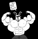  abs armor biceps big_muscles clothing helmet lagomorph male mammal monochrome muscular pecs rabbit rg01 ripped-saurian solo text undertale 