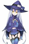  ass_visible_through_thighs cape cleavage_cutout dungeons_&amp;_princess elbow_gloves gloves hand_to_own_mouth hat long_hair miniskirt panties silver_hair skirt solo thigh_gap thighhighs torimaru underwear very_long_hair witch_hat yellow_eyes 