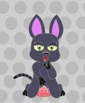  2015 animal_crossing blush cat feline female feral kiki_(animal_crossing) looking_at_viewer mammal nintendo nude open_mouth penetration pussy pussy_juice simple_background solo tongue vaginal vaginal_penetration video_games 