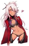  :p absurdres breasts bridal_gauntlets chloe_von_einzbern collarbone contrapposto dark_skin fate/grand_order fate/kaleid_liner_prisma_illya fate_(series) gluteal_fold hand_on_own_chest heart highres licking_lips long_hair looking_at_viewer navel orange_eyes pink_hair simple_background small_breasts tattoo tongue tongue_out white_background 