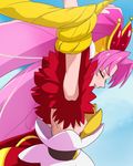  akagi_towa armpits back breasts closed_eyes cloud cure_scarlet go!_princess_precure haruyama_kazunori long_hair magical_girl medium_breasts pink_hair precure sideboob sky solo tiara 