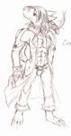  2009 abs anthro barefoot belt canine claws clothed clothing coat cross english_text fur hair lax long_hair looking_up male mammal monochrome muscular necklace pants pecs sketch solo text tigerlilylucky toe_claws traditional_media_(artwork) were werewolf wolf 