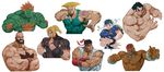  6+boys american_flag bald beard black_eyes black_hair blanka blonde_hair blue_eyes brown_hair chun-li claws crossed_arms dark_skin dhalsim double_bun earrings edmond_honda facial_hair green_skin guile highres jewelry ken_masters multiple_boys muscle no_pupils nt_(gun-ash) orange_hair ponytail ryuu_(street_fighter) scar short_hair simple_background skull skull_necklace street_fighter street_fighter_ii_(series) street_fighter_v sumo white_background zangief 