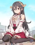  6+girls between_legs black_hair black_legwear blush breasts brown_eyes car closed_mouth day detached_sleeves female_admiral_(kantai_collection) frilled_skirt frills giantess ground_vehicle hair_between_eyes hair_ornament hairclip hand_between_legs haruna_(kantai_collection) headgear kantai_collection large_breasts long_hair motor_vehicle multiple_girls nontraditional_miko outdoors pleated_skirt police_car power_lines red_skirt remodel_(kantai_collection) ribbon-trimmed_sleeves ribbon_trim sidelocks sitting size_difference skirt smile solo_focus standing_on_person student thighhighs utopia van wariza 