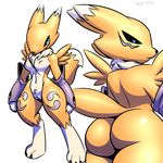  anthro blue_eyes breasts butt canine digimon female fox fur looking_at_viewer mammal nude pussy renamon solo white_fur xylas yellow_fur 