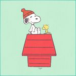  beanie bird border character_name dog doghouse green_background green_border hat lowres no_humans peanuts sitting smile snoopy woodstock 