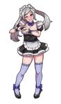  akairiot alternate_costume apron blue_legwear brown_eyes enmaided female_my_unit_(fire_emblem:_kakusei) fire_emblem fire_emblem:_kakusei full_body grey_hair heart heart_hands highres maid maid_apron maid_headdress my_unit_(fire_emblem:_kakusei) one_eye_closed smile solo transparent_background twintails 