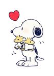  ayu_(mog) bird dog heart no_humans peanuts simple_background snoopy standing white_background woodstock 