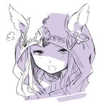  :o =3 animal_ears cat_ears ears_through_headwear en@rain granblue_fantasy hood long_hair looking_at_viewer monochrome open_mouth purple scathacha_(granblue_fantasy) simple_background solo white_background 