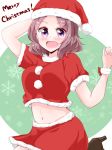  1girl blush bracelet breasts christmas eyebrows_visble_through_hair female hand_on_own_head hat jewelry medium_breasts merry_christmas midriff miniskirt new_game! open_mouth purple_eyes red_hat red_skirt santa_costume santa_hat skirt smile solo tooyama_rin yuuki_(yunky373) 