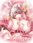  big_breasts blush breast_grab breast_squish breasts cum cum_drip cum_everywhere cum_in_hair cum_on_breasts cum_on_face dripping female grey_hair hair human mammal messy nipple_pinch not_furry one_eye_closed open_mouth sa_ku tentacle_monster tentacles tongue tongue_out white_hair 