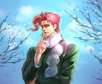  bare_tree jojo_no_kimyou_na_bouken kakyouin_noriaki kenin male_focus red_hair scarf snow solo tree 