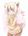  &lt;3 anthro blush brown_fur canine clothing cute dog female fur hair legwear loli looking_at_viewer mammal purple_eyes short_hair simple_background smile solo standing stockings sweater turtleneck_sweater white_background white_fur white_hair youki young 