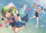  &gt;_&lt; :d absurdres arms_up barefoot blue_dress blue_eyes blue_hair blush bubble cirno closed_eyes crease daiyousei dress fairy_wings full_body green_hair hair_ornament hair_ribbon highres huge_filesize ice ice_wings inkling looking_at_viewer masaru.jp multiple_girls one-piece_swimsuit open_mouth puffy_sleeves ribbon scan scan_artifacts short_hair short_sleeves side_ponytail smile sparkle splatoon_(series) splatoon_1 squid starfish swimsuit touhou underwater water wings wrist_cuffs 