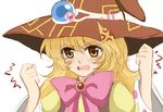  1girl beryl_benito blonde_hair blush brown_eyes freckles hat long_hair open_mouth ribbon tales_of_(series) tales_of_hearts wide_sleeves witch_hat 