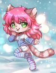  annetpeas cat clothing feline hair legwear mammal pink_hair snow socks solo sweater winter 