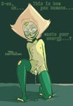  1girl fingering flat_chest forehead_jewel green_skin masturbation on_bed peridot_(steven_universe) steven_universe thighhighs visor 