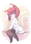  &lt;3 anthro blush cat clothing eyelashes feline fur green_eyes hair legwear loli looking_at_viewer mammal red_hair short_hair sitting socks solo white_fur youki young 