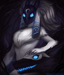 ambiguous_gender blue_eyes canine caprine fur kindred_(lol) lamb_(lol) league_of_legends mammal mask mynxuu open_mouth sheep spirit video_games white_fur wolf wolf_(lol) 