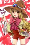  1girl beryl_benito blonde_hair brown_eyes brush hat long_hair open_mouth paint ribbon tales_of_(series) tales_of_hearts thighhighs wide_sleeves witch_hat 