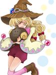  beryl_benito blonde_hair grey_eyes hat long_hair one_eye_closed open_mouth ribbon shoes socks tales_of_(series) tales_of_hearts thighhighs wide_sleeves witch_hat 
