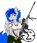  2014 anthro belt blue_eyes blue_hair cleavage clothed clothing equine fan_characer fan_character female greyzeek_(artist) gun hair mammal my_little_pony navel pegasus ranged_weapon rifle sniper_rifle solo weapon wings 