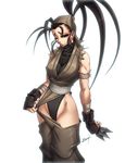  ahoge bandanna black_hair cameltoe fingerless_gloves gloves high_ponytail hip_vent ibuki_(street_fighter) karosu-maker kunai leotard parted_lips ponytail solo street_fighter street_fighter_iii torn_sleeves weapon wrist_wraps 