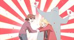  1girl 2boys alphonse_elric animated animated_gif armor blonde_hair coat edward_elric fan fullmetal_alchemist glasses multiple_boys sheska 