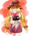  1girl beryl_benito blonde_hair blush eyes_closed hat long_hair open_mouth ribbon tales_of_(series) tales_of_hearts wide_sleeves witch_hat 