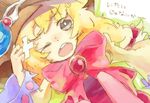  1girl beryl_benito black_eyes blonde_hair hat long_hair one_eye_closed open_mouth ribbon tales_of_(series) tales_of_hearts translation_request wide_sleeves witch_hat 