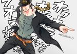  black_hair chain gakuran hat jojo_no_kimyou_na_bouken koeri kuujou_joutarou male_focus pointing school_uniform solo 