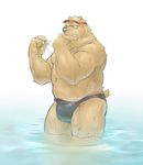  bear bulge clothing colored lifeguard looking_at_viewer male mammal seikeikei2015 simple_background solo speedo swimsuit water white_background 
