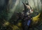  2015 anthro armor arthropod black_hair breasts butterfly claws clothed clothing destiny destiny_(video_game) dickgirl fish forest glowing glowing_eyes gun hair horn insect intersex magic_user marine nomax portrait ranged_weapon ravegeam rifle shark solo tree weapon white_eyes white_skin 