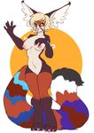  abstract_background amber_eyes anthro breasts canine facial_piercing female fox fur mammal multicolored_fur nipples nude piercing pose seamen solo 