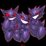  2015 areola big_breasts big_lips black_background breast_squish breasts butt chubby erect_nipples female gengar group lips looking_at_viewer nintendo nipples nude pok&eacute;mon presenting presenting_hindquarters pussy red_eyes simple_background smile video_games xylas 