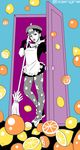  9lara broom food fruit hat jojo_no_kimyou_na_bouken jojolion lemon maid nijimura_kyou orange orange_slice pantyhose solo 