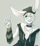  allegrosky collar eyewear glasses lagomorph male mammal piercing rabbit simple_background solo yeneeko_matsuda 