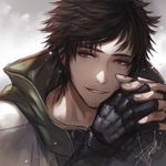  artist_name bad_id bad_pixiv_id black_gloves brown_eyes brown_hair danhu facial_hair fingerless_gloves gloves hands_clasped interlocked_fingers male_focus own_hands_together parted_lips portrait shin_sangoku_musou signature smile solo xu_shu 