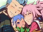  2boys arche_klein baby blue_hair chester_barklight closed_eyes falken_barklight family father_and_son group_hug hug husband_and_wife long_hair mifuta mother_and_son multiple_boys pink_hair ponytail purple_eyes short_hair smile tales_of_(series) tales_of_phantasia 