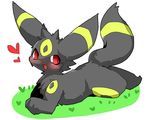  &lt;3 blush eeveelution feral grass looking_back lying nintendo on_front open_mouth pok&eacute;mon red_eyes simple_background solo umbreon video_games 緋月りん 