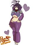  agawa_ryou barefoot borrowed_character breasts curvy desdemona_jeryll full_body grin hand_on_hip heart hip_vent large_breasts looking_at_viewer midriff nail_polish navel original purple_eyes purple_hair sharp_toenails short_hair simple_background smile solo thick_thighs thighs toenail_polish toenails underboob white_background wide_hips 