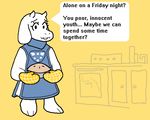  caprine english_text female food goat looking_at_viewer mammal pie solo text toriel undertale unknown_artist 