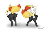  2015 anthro anus backsack balls blush braixen butt duo female kyoushiro looking_back male nintendo pok&eacute;mon presenting presenting_hindquarters pussy raised_tail red_eyes signature simple_background video_games white_background 