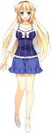  absurdres blonde_hair blue_eyes blush breasts dress elcia_harvence full_body hair_ornament hairband high_heels highres koikishi_purely_kiss large_breasts long_hair looking_at_viewer non-web_source open_mouth ribbon shoes short_dress simple_background skirt smile solo yuuki_hagure 